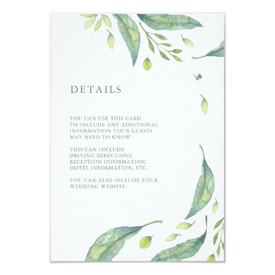 Leafy Green | Watercolor Wedding Guest Information Card