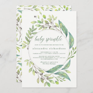 Leafy Green   Watercolor Wreath Baby Sprinkle Invitation