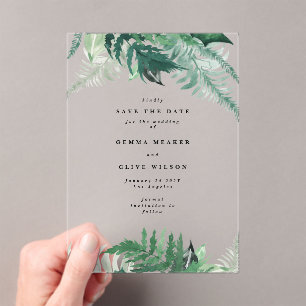 Leafy Greenery Elegant Spring Green Save the Date Acrylic Invitations