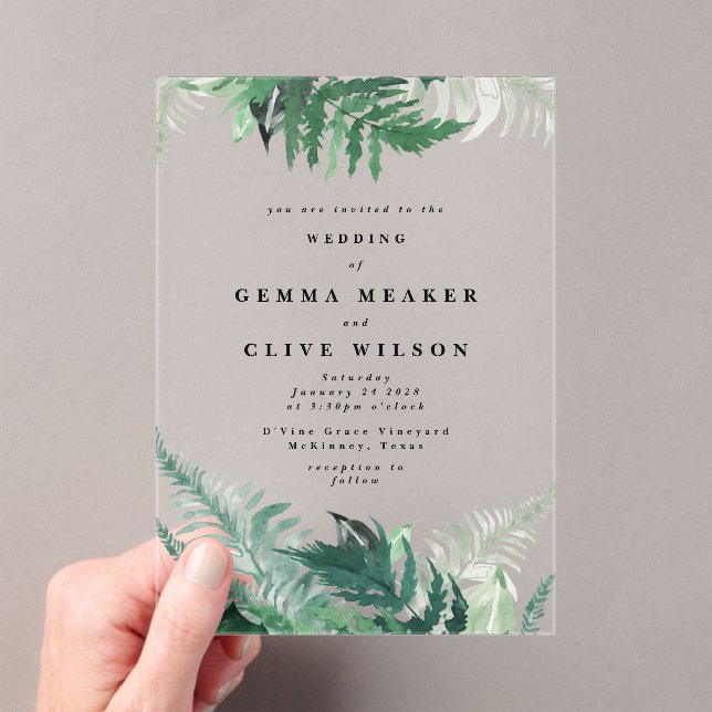 Leafy Greenery Modern Watercolor Wedding Acrylic Invitations (Insitu (Handheld))