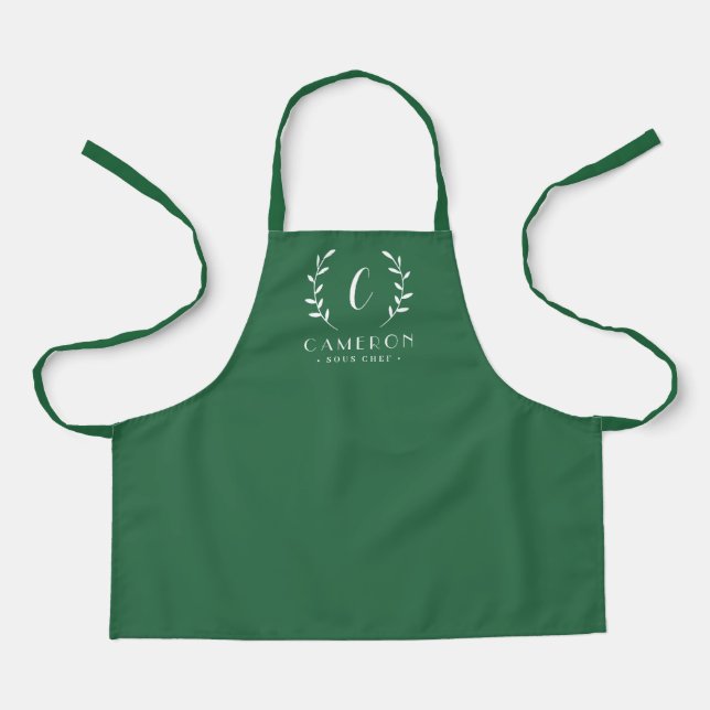 Leafy Initial Editable Colour Custom Kid Apron (Front)