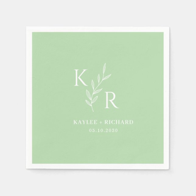 Leafy Initials Wedding Engagement Bridal Shower Napkin (Front)