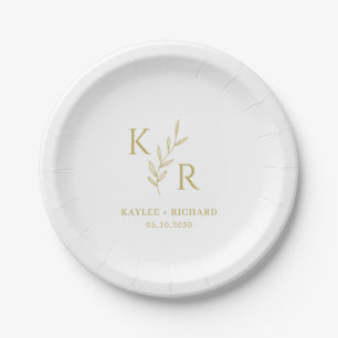Leafy Initials Wedding Rehearsal Engagement Party Paper Plate