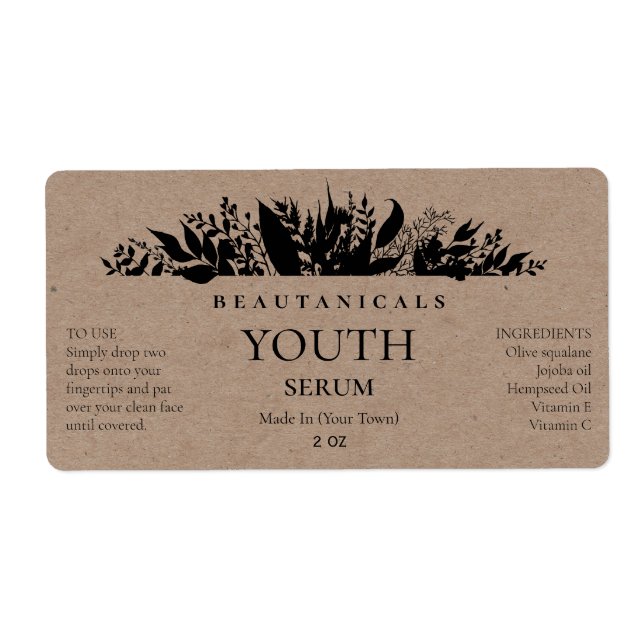 Leafy Kraft Paper Serum Labels (Front)