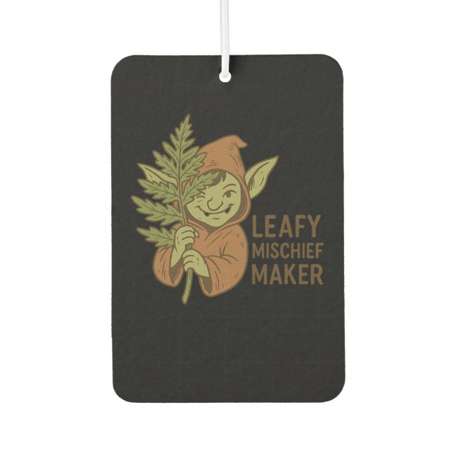 Leafy Mischief Maker - Cute Goblin Forest Creature Car Air Freshener (Front)