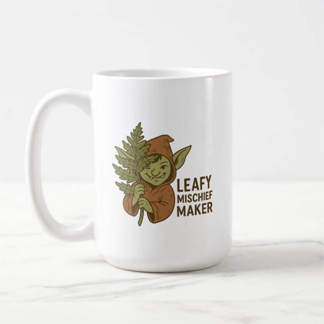 Leafy Mischief Maker - Cute Goblin Forest Creature Coffee Mug (Left)
