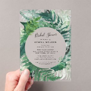 Leafy Modern Watercolor Acrylic Bridal Shower Acrylic Invitations