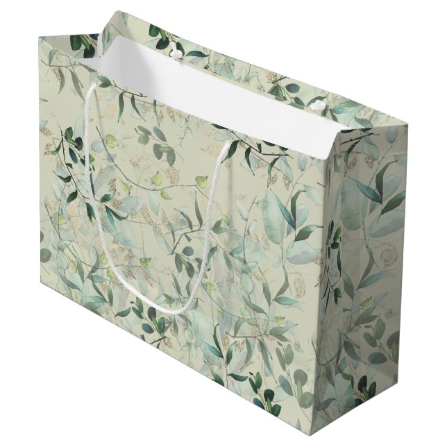 Leafy Mystique Pale Celadon Large Gift Bag (Front Angled)