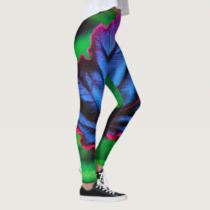 Leafy Neon Blue on Vivid Green Leggings