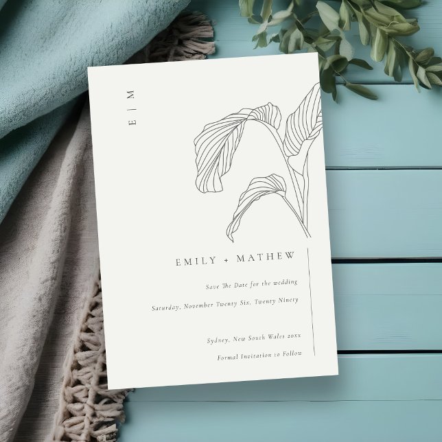 Leafy Palm Sketch Black and White Wedding  Save The Date (Creator Uploaded)