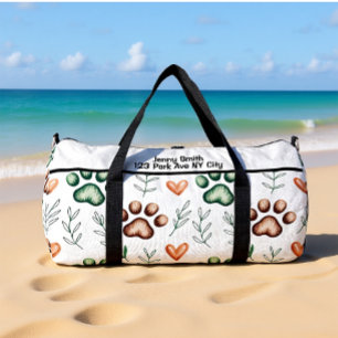 Leafy Paw Print Pet Travel Monogram Personalize Duffle Bag