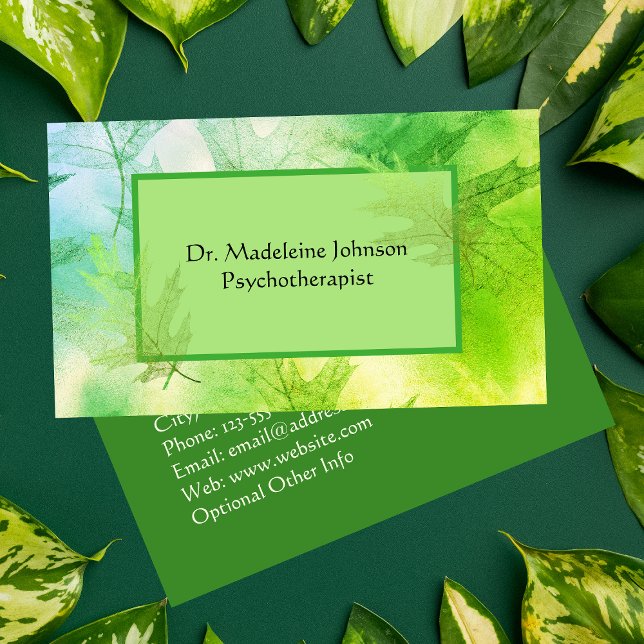 Leafy Psychotherapist Counsellor Green Blue Nature Business Card (Creator Uploaded)