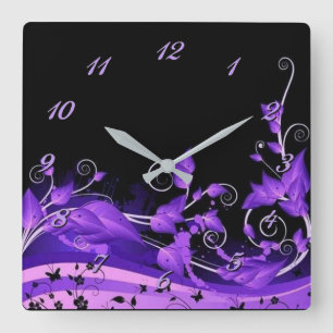 Leafy Purple Vines Wall Clock