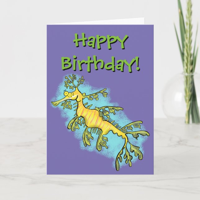 Leafy Sea Dragon cartoon birthday card. Card (Front)