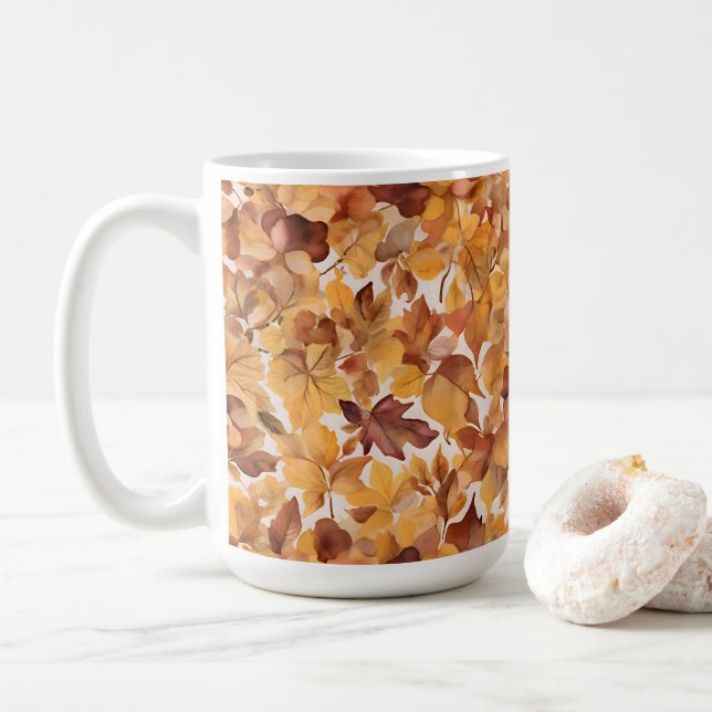 Leafy Shades Of Colour Pattern Design  Coffee Mug (With Donut)