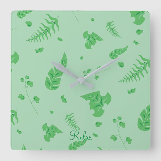 Leafy Square Wall Clock (Front)