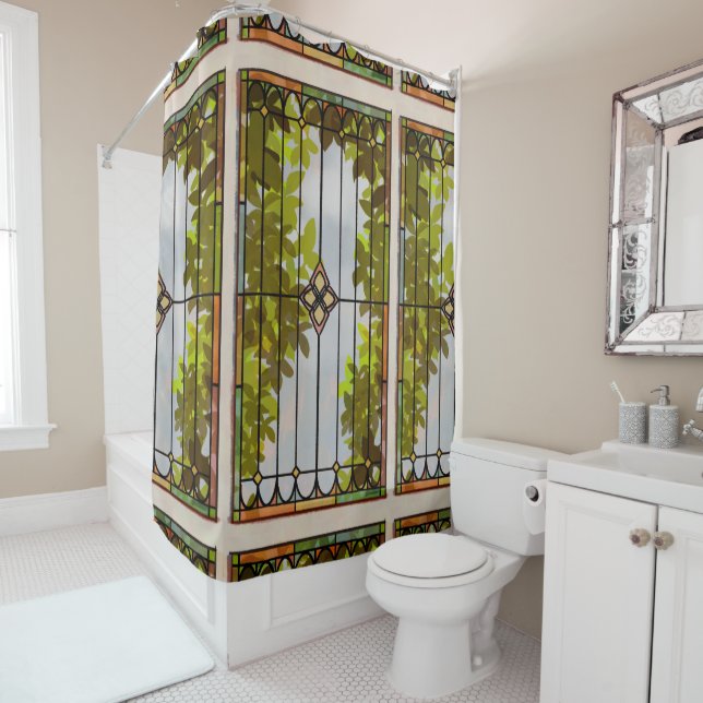 Leafy Stained Glass Shower Curtain (In Situ)