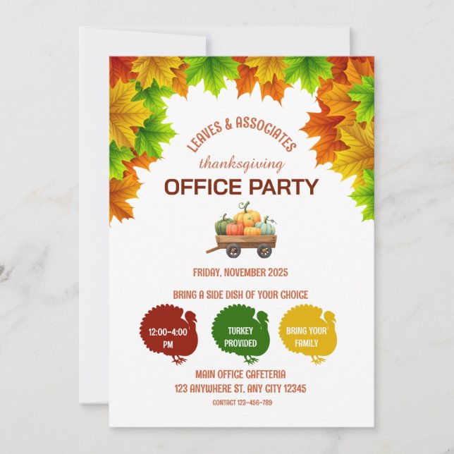 Leafy Thanksgiving Office Party Invitation (Front)