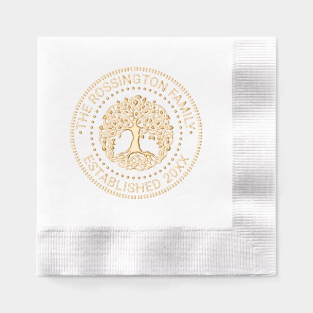 Leafy Tree with Roots Family Name Date Estd NT Frm Foil Napkins (Front)