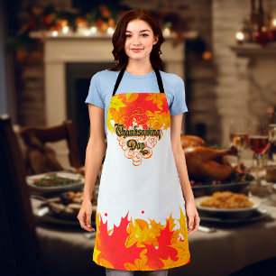 Leafy Typographic Thanksgiving Day Words  Apron