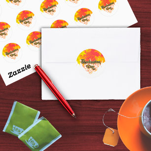 Leafy Typographic Thanksgiving Day Words Classic Round Sticker