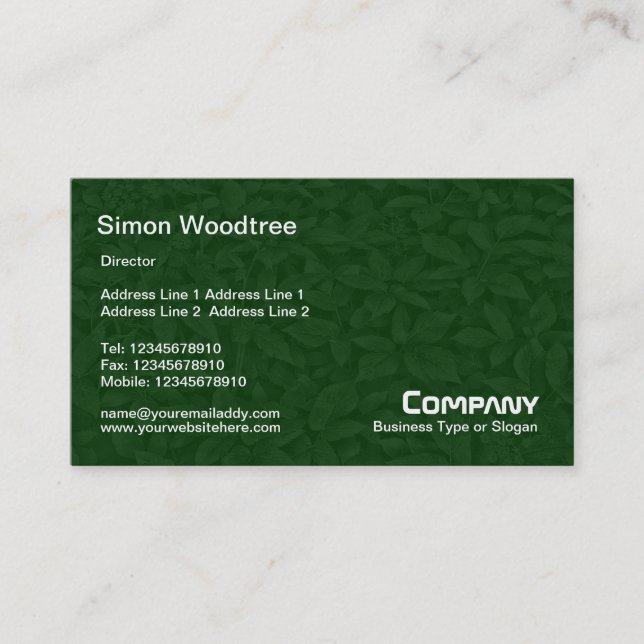 Leafy Undergrowth Texture - Dark Green Business Card (Front)