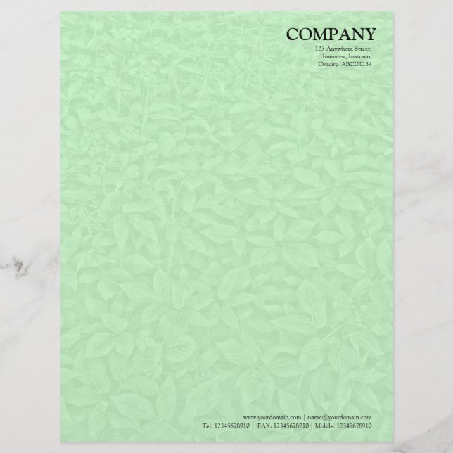 Leafy Undergrowth Texture - Green Personalized Letterhead (Front)