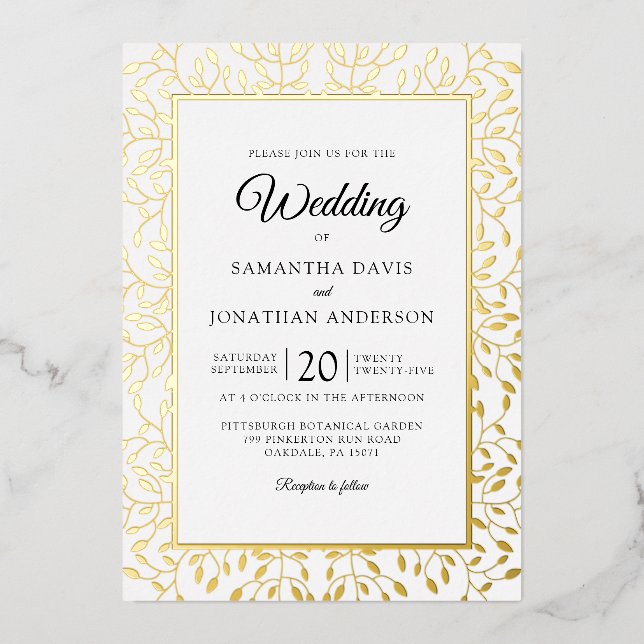 Leafy Vine Gold Foil Border Wedding (Front)