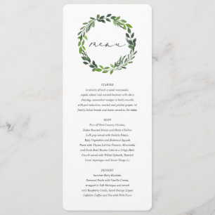 Leafy watercolor botanical wedding menu
