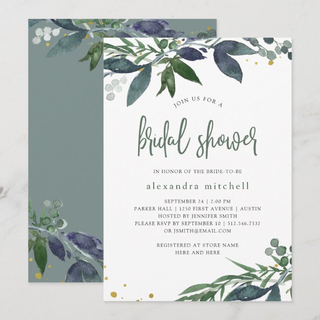 Leafy Watercolor | Bridal Shower Invitation (Front/Back)
