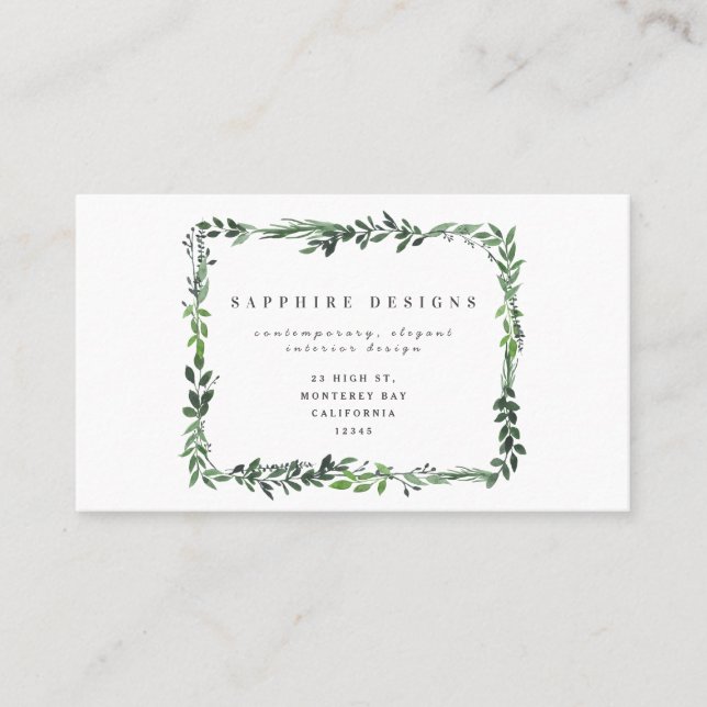 leafy watercolor floral elegant business card (Front)