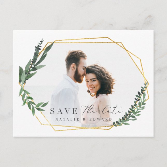 leafy watercolor floral save the date announcement postcard (Front)