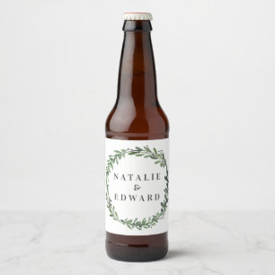 leafy watercolor floral wedding name beer bottle label