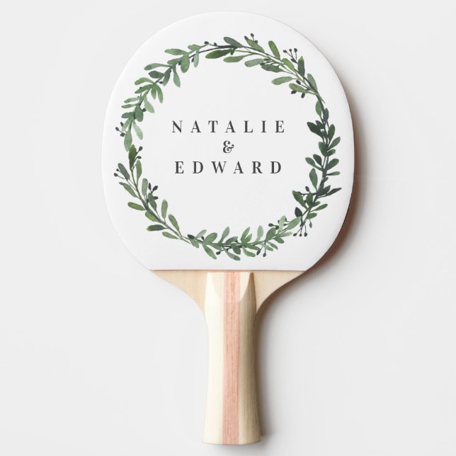 leafy watercolor floral wedding name ping pong paddle (Front)