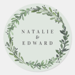 leafy watercolor floral wedding name stickers