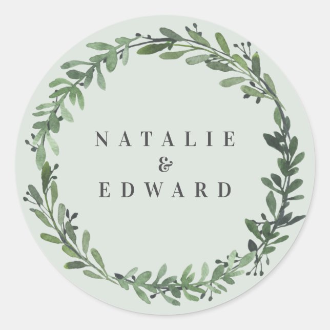 leafy watercolor floral wedding name stickers (Front)