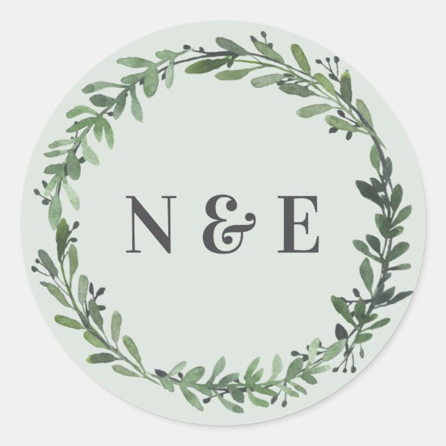 leafy watercolor floral wedding name stickers (Front)