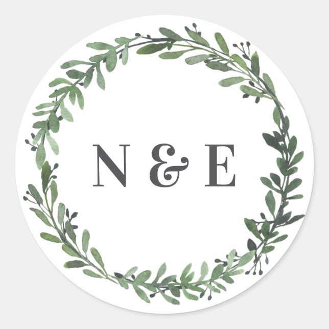 leafy watercolor floral wedding name stickers (Front)