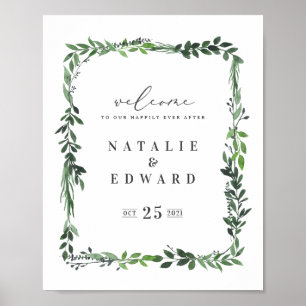 leafy watercolor geometric wedding poster