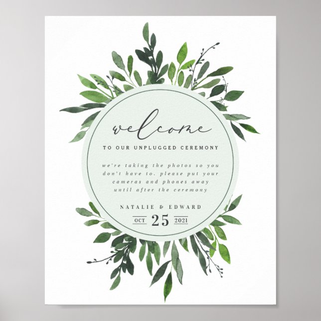 leafy watercolor geometric wedding poster (Front)