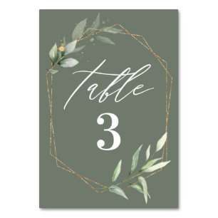 Leafy watercolor gold wedding table numbers