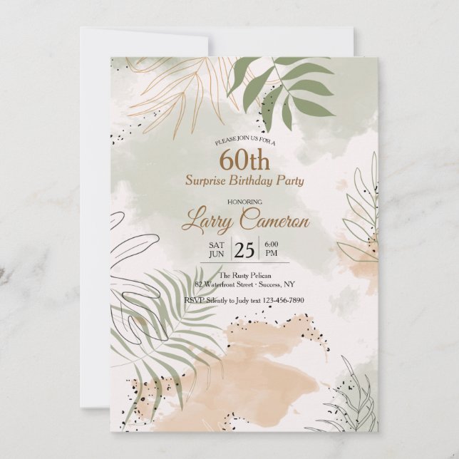 Leafy Watercolor Invitation (Front)