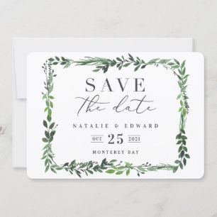 leafy watercolor photograph save the date