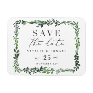 leafy watercolor photograph save the date magnet