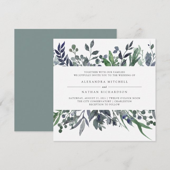 Leafy Watercolor | Wedding Invitation (Front/Back)