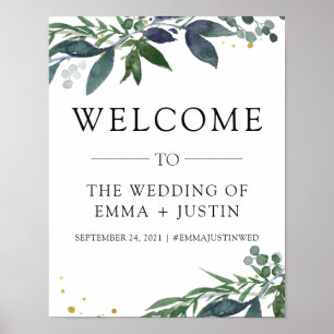 Leafy Watercolor   Wedding Welcome Sign
