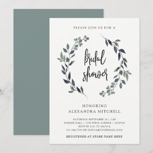 Leafy Watercolor Wreath   Bridal Shower Invitation