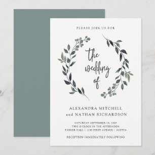 Leafy Watercolor Wreath   Wedding Invitation