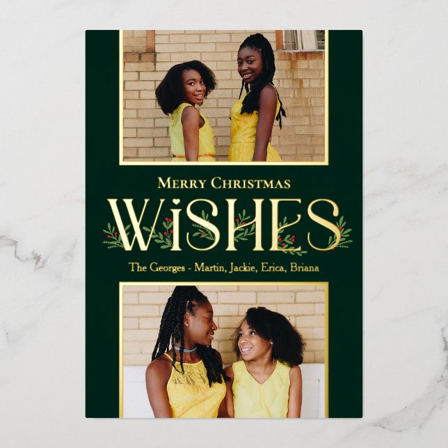 Leafy Wishes Foil Holiday Card Editable Colour (Front)