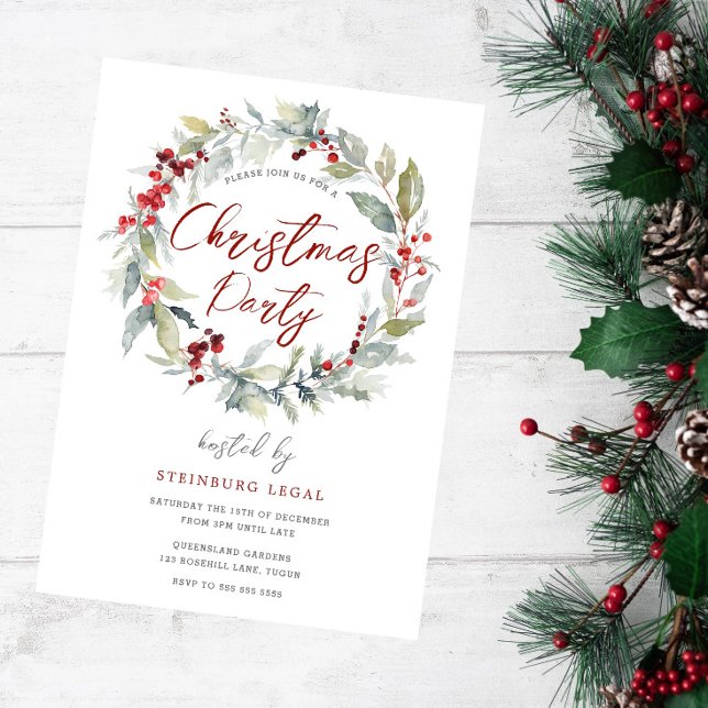 Leafy Wreath Festive Office Christmas Party Invitation (Creator Uploaded)